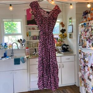 Pink Floral Print Maxi Dress